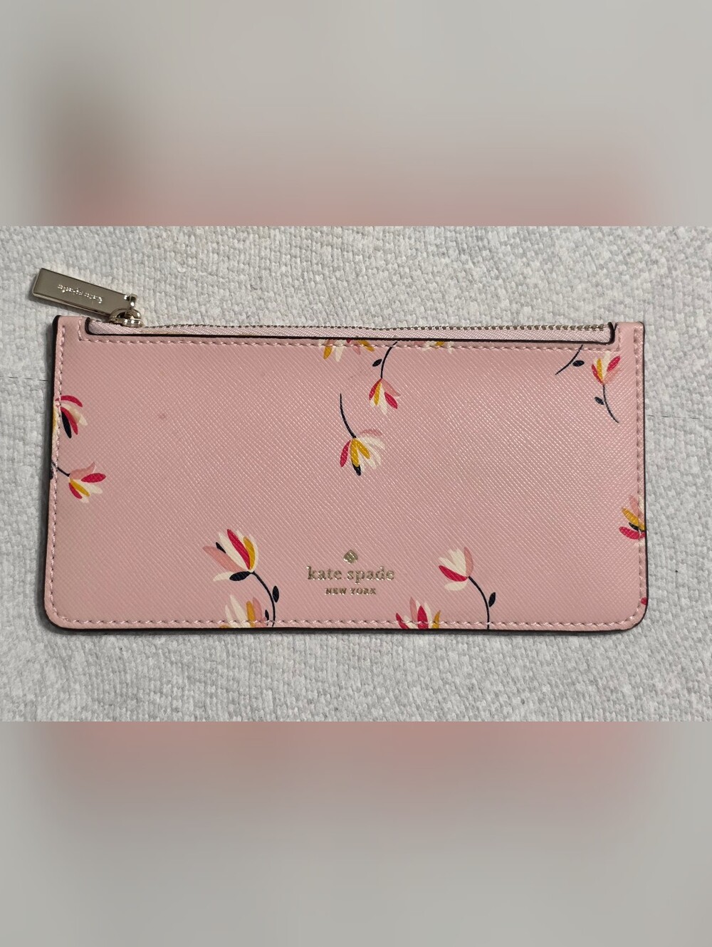Kate Spade New York Pink Floral Saffiano Leather Zip Card Pouch